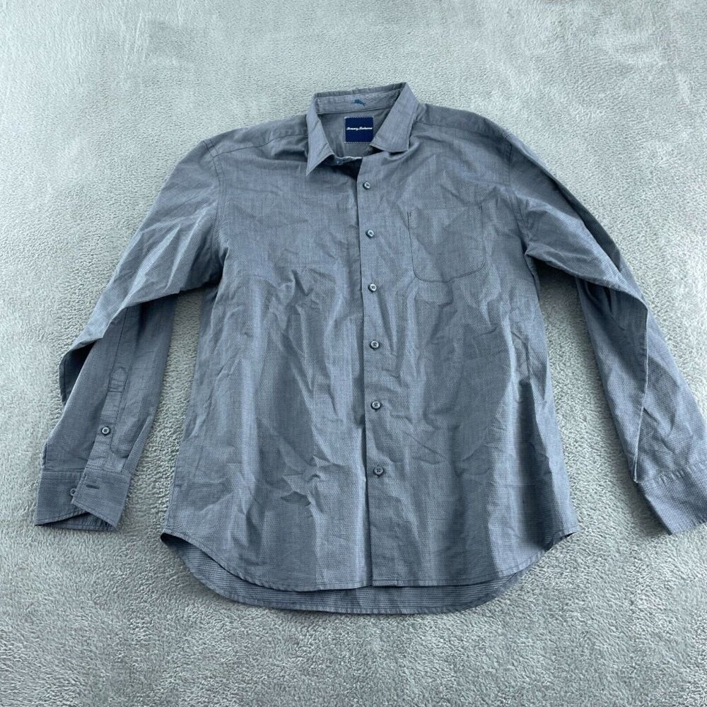 Tommy Bahama Mens Long-Sleeve Gray Button-Up Shirt L/G 100% Cotton 1669